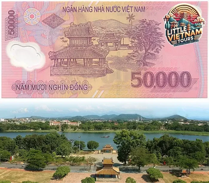 Tờ 50.000 Đồng: Nghênh Lương Đình và Phu Văn Lâu (Huế)